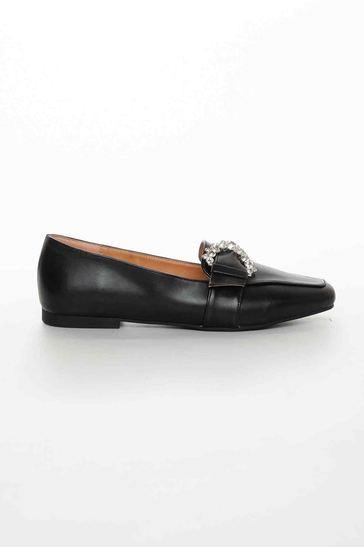 Kadın günlük ayakkabı taşlı  lofer fls0022   Siyah
